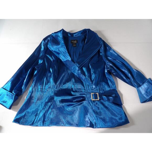 Xscape Woman By Joanna Chen 22W Silky Blouse Royal Blue Rhinestone Artsy Formal - Picture 9 of 13